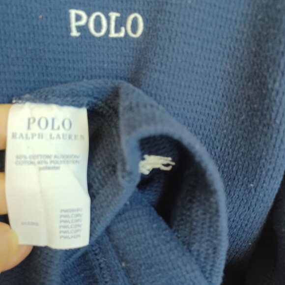 Polo Ralph Lauren Shirt Navy Blue Waffle Knit Pullover Long Sleeve Tee Mens Med - Picture 6 of 9